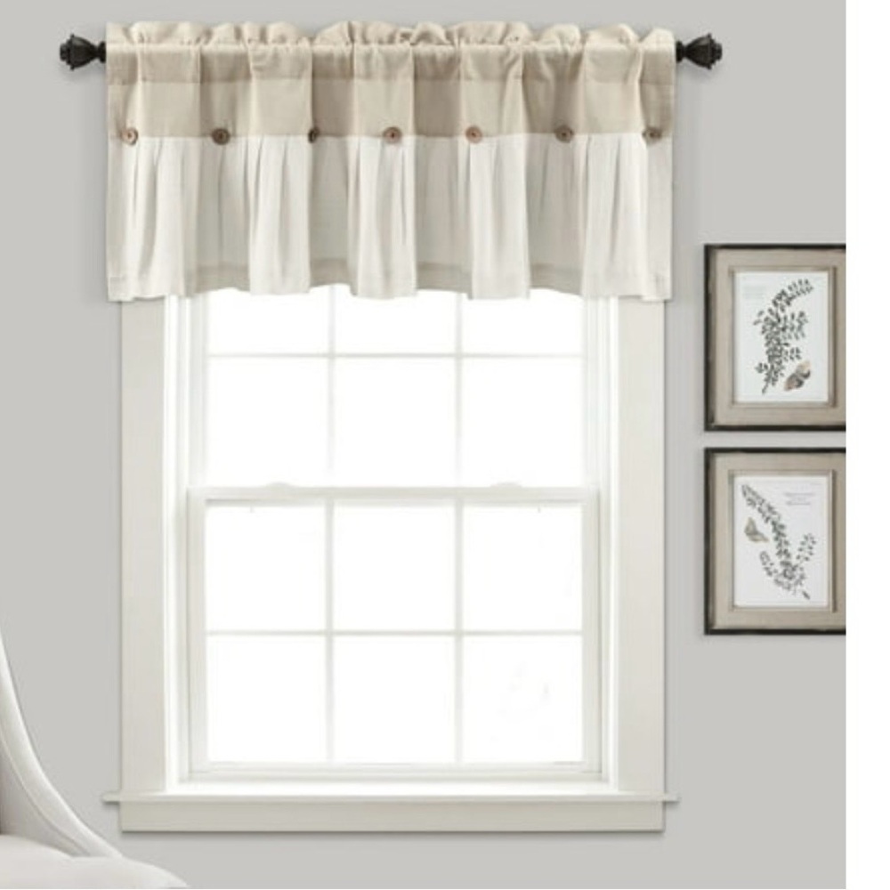 Lush Decor Linen Button Farmhouse Valance Curtians 52"W x 18"L Linen - Valances